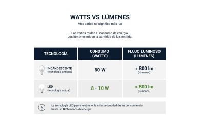 Quadro explicativo Watts vs lumens